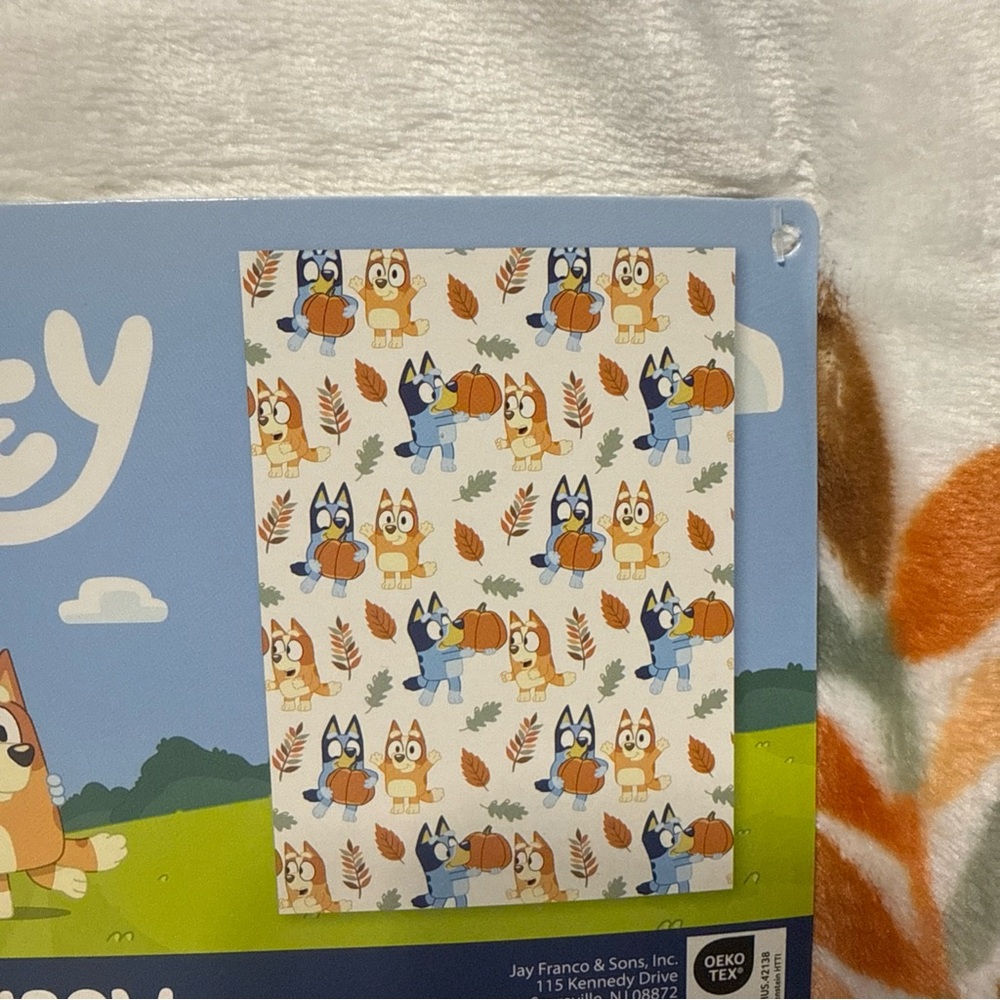New Bluey & Bingo Fall Pumpkin & Leaves Plush 50" x 70" White Throw Blanket - Picture 5 of 10